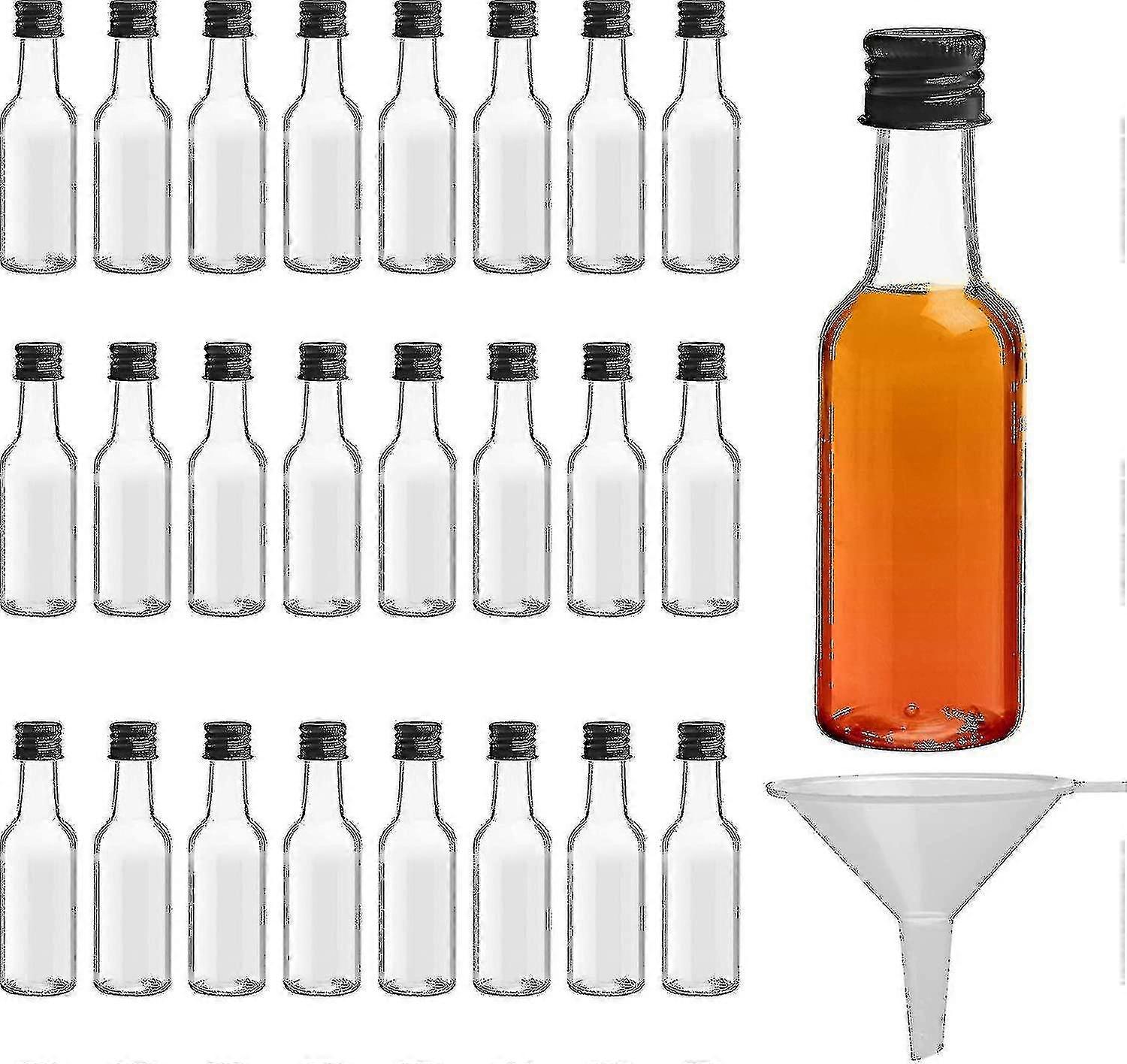 Mini Liquor Bottles (24 Pack) - Reusable Plastic 50ml Empty Spirit Bottles With Black Screw Caps And Liquid Funnel NEW