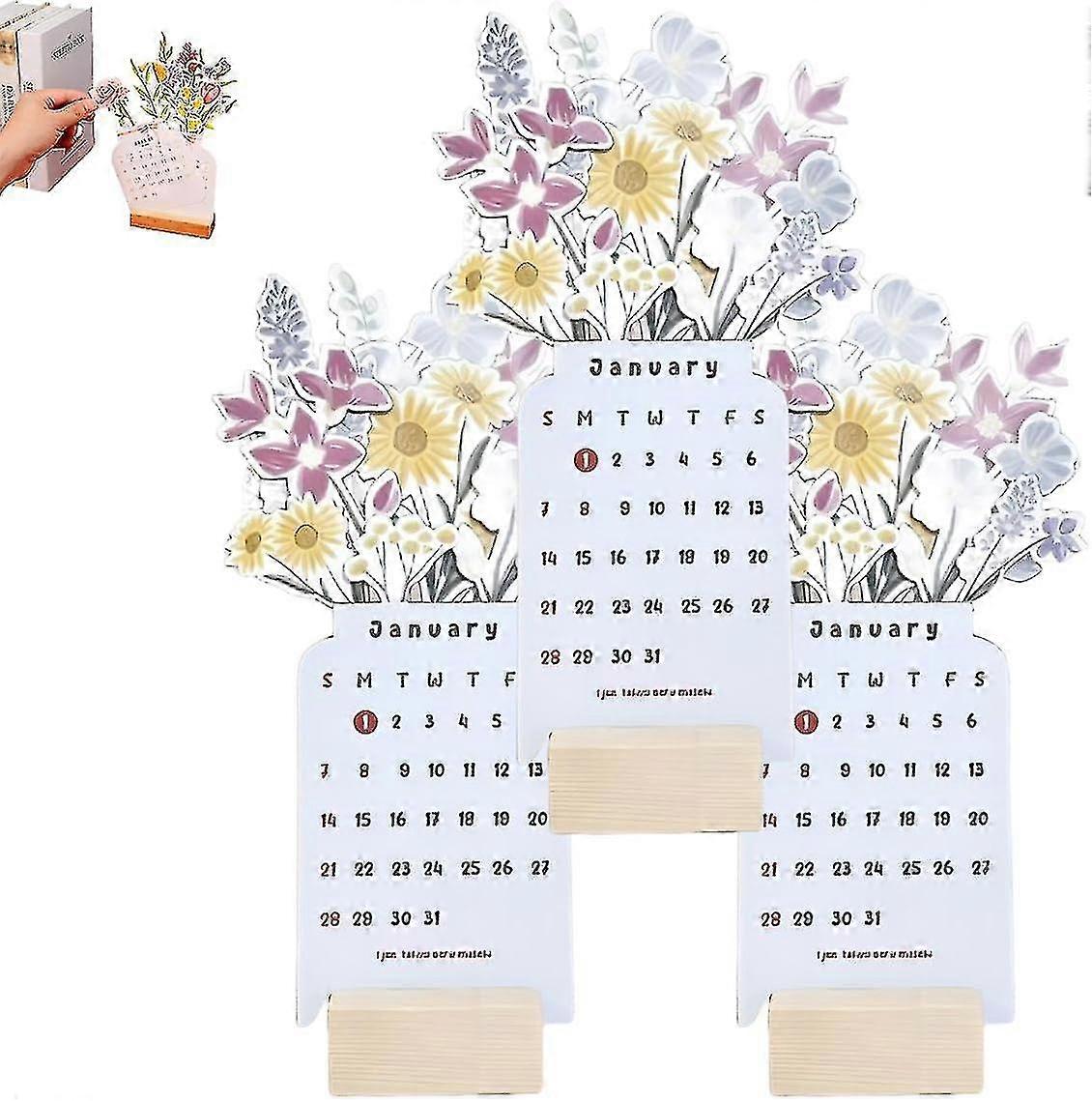 2024 Bloomy Flowers Desk Calendar, Unique Vase Shaped New Year Monthly Calendar Planner, Flower-themed Calendar, Christmas Gift