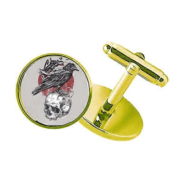 クロウインディアン人間の骨格トーテムスタッズビジネスメタルカフリンクスゴールデン