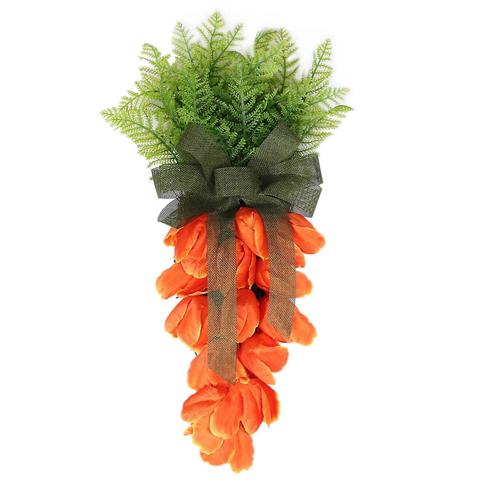 unbrand Easter Carrot Pendant Simulation Flower with Bowknot Hanging Ornament for Home Kitchen Holid