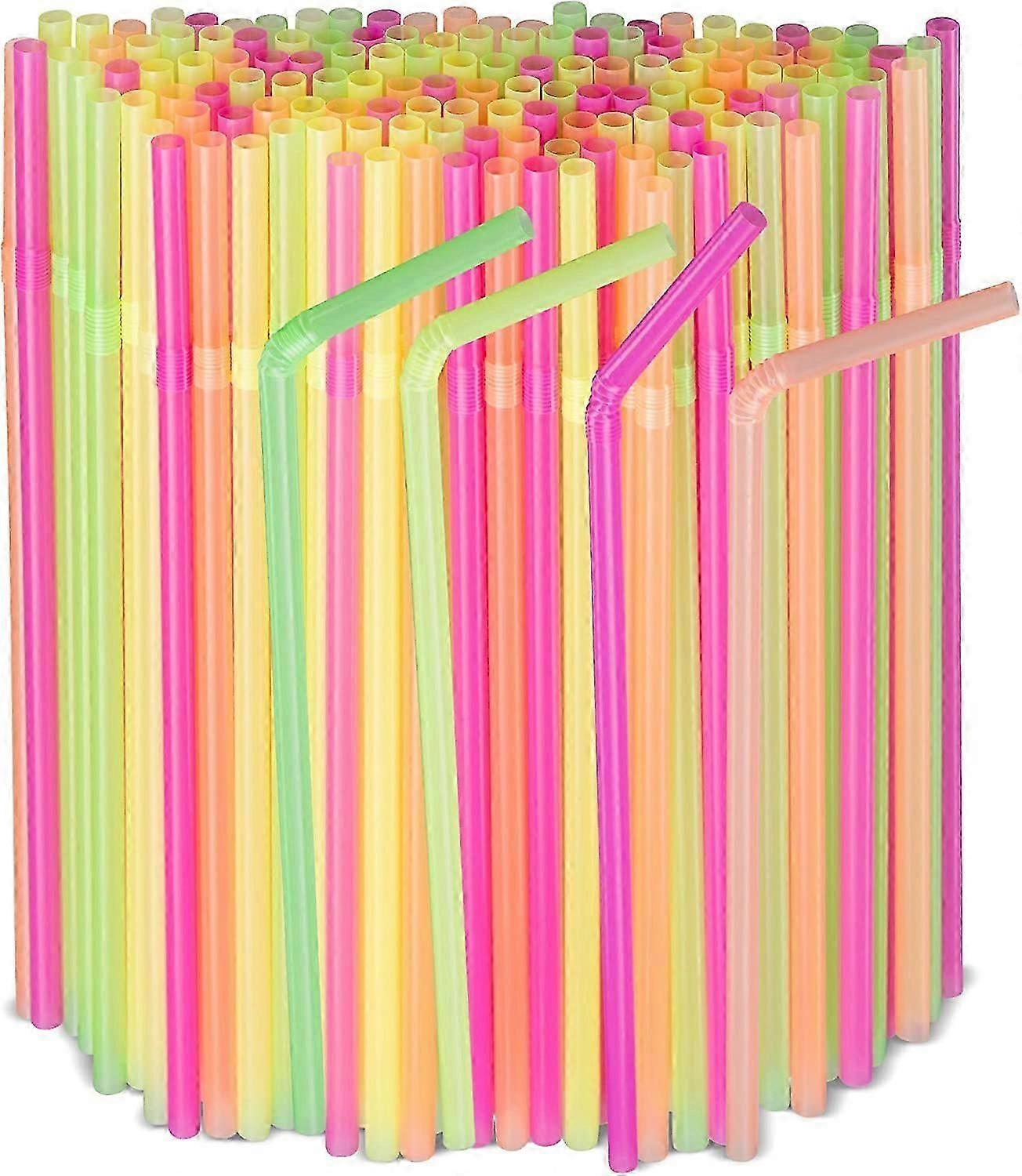 250 Pack Flexible Plastic Drinking Straws 8''  Assorted Colors