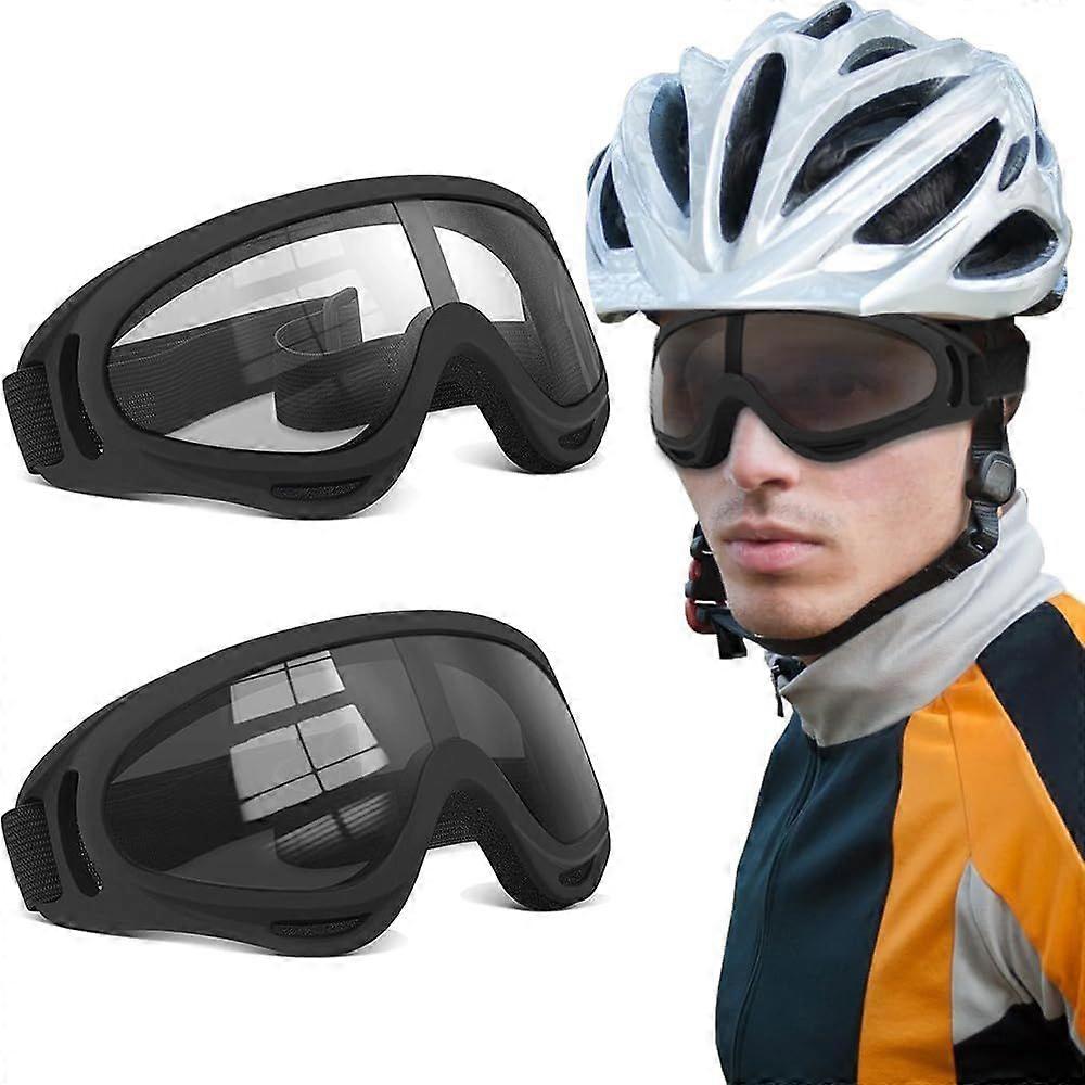 Motorcycle Goggles - 2 Pack Windproof Protective Glasses (Clear + Gray)