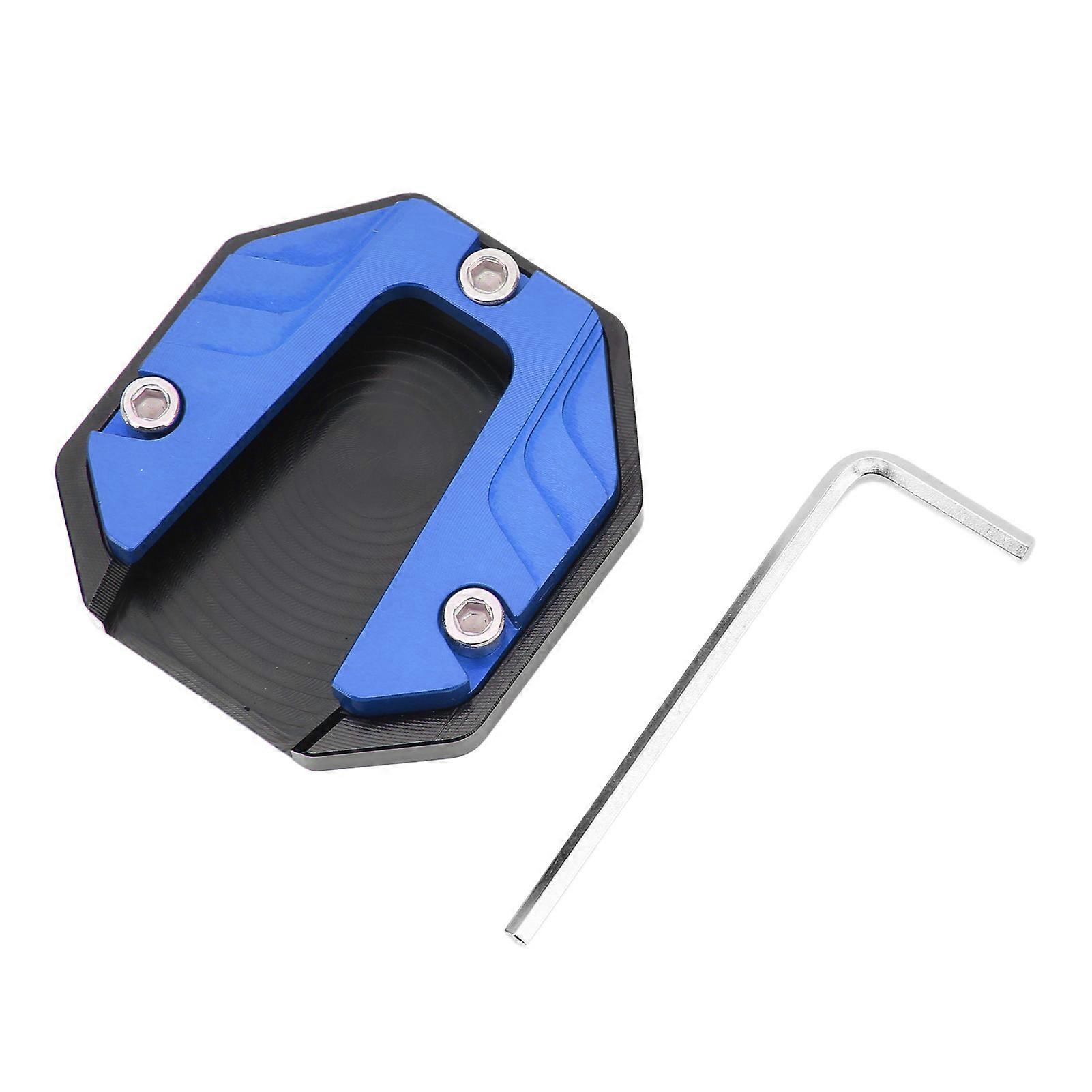 Side stand plate for motorcycle, high strength support pad in blue