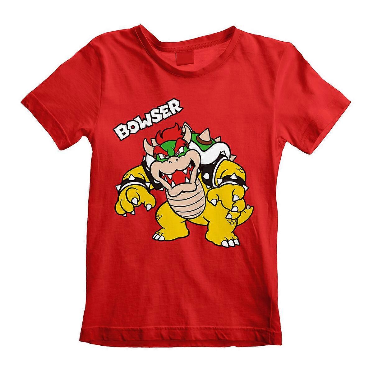 Child's Short Sleeve T-Shirt Super Mario Bowser Text Red/12-13 Years