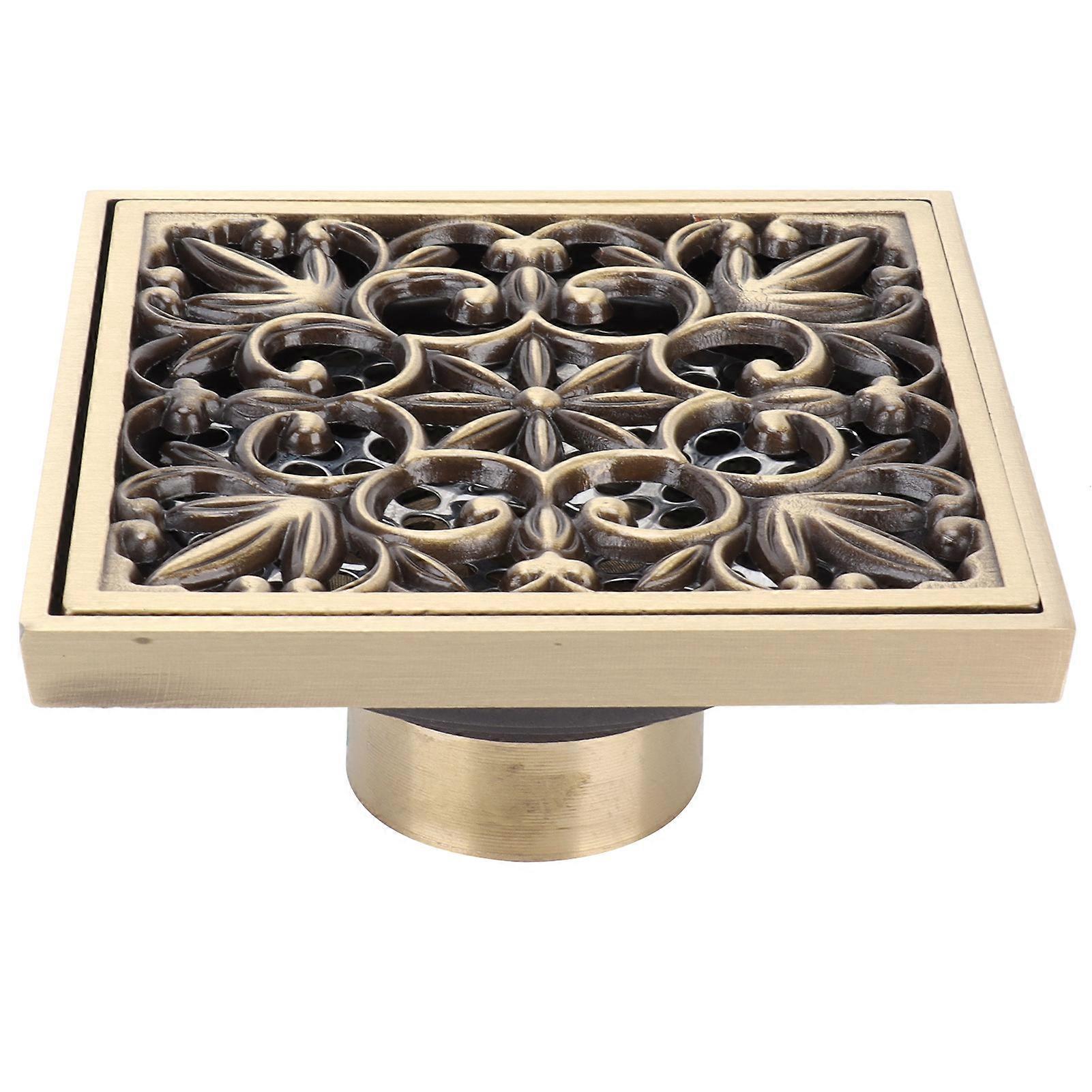Square Shower Drain with Anti-Blocking Screen, Built-In High Dredge Filter for Odor Control, Elegant Antique Finish for Kitchens and Bathrooms