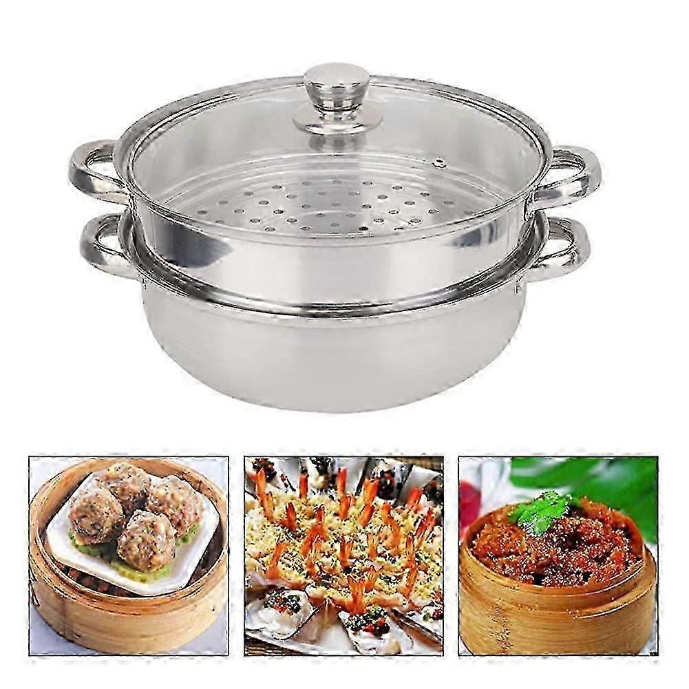28Cm 2-Layer Steamer Stainless Steel Kitchen Soup Steamer With Lid