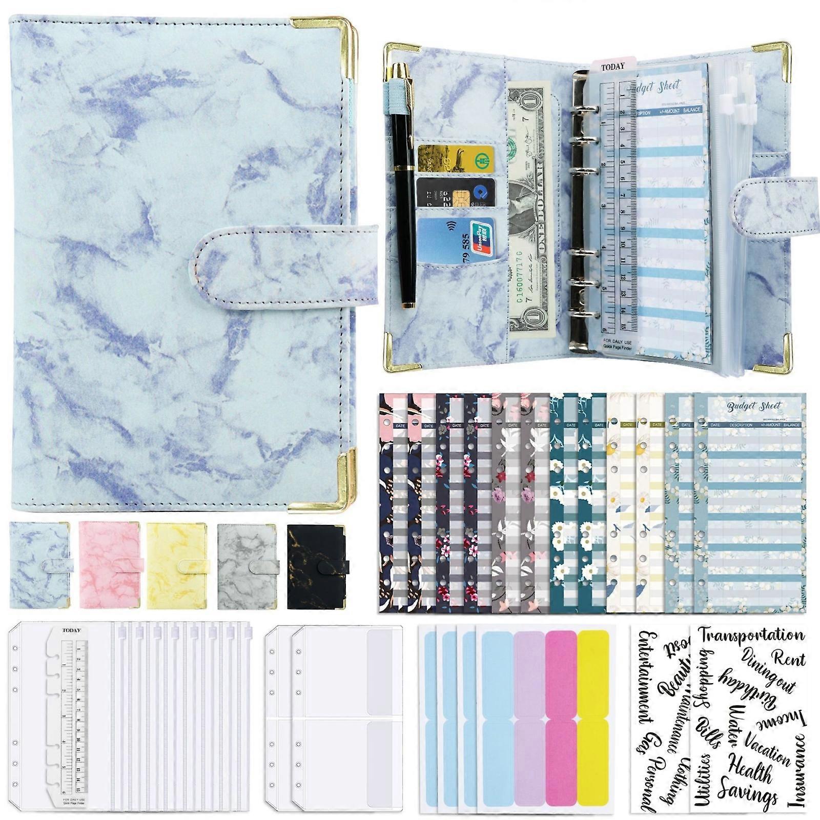 A6 Binder Budget Book Marbled Notebook PU Leather Binder
