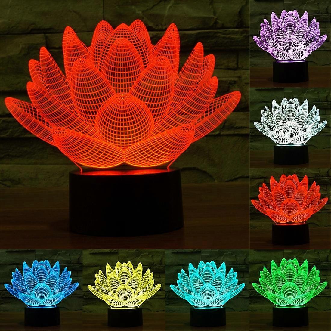 Lotus Style 3D Touch Switch Control LED Light , 7 Color Discoloration Creative Visual Stereo Lamp Desk Lamp Night Light