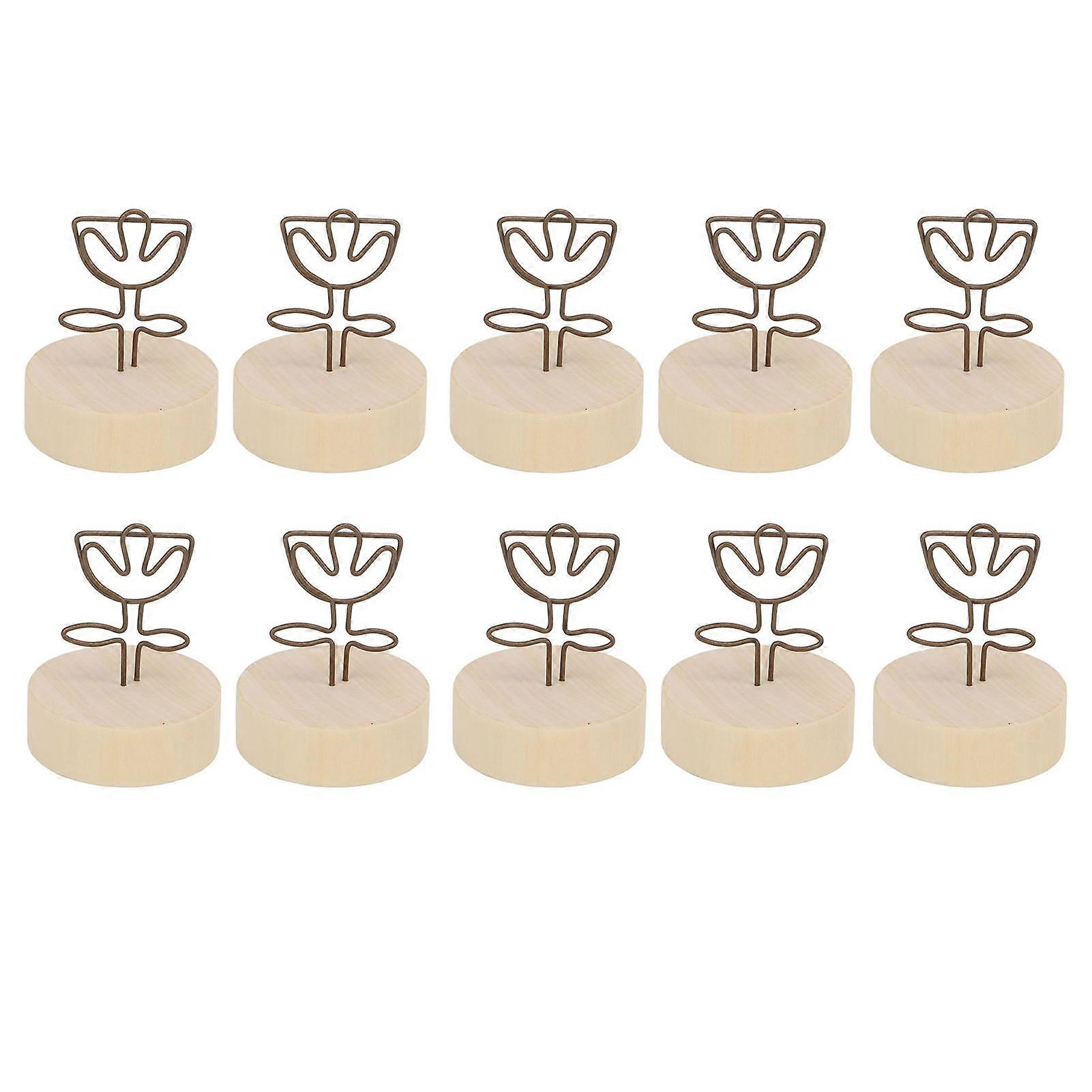 10Pcs Table Number Holder Wooden Base Flower Style Wide Application Name Card Clips for Party Wedding Table