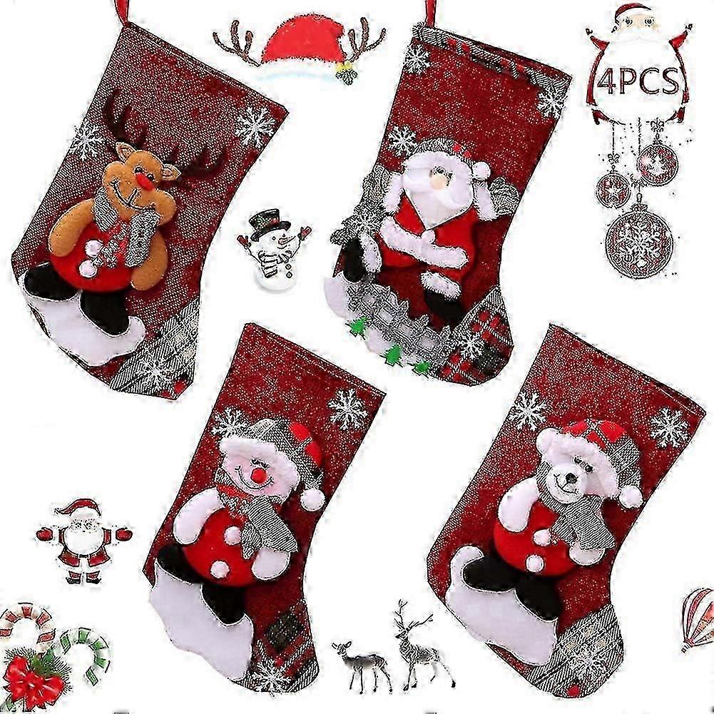 4pcs Christmas Socks Hanging Fireplace Decorations