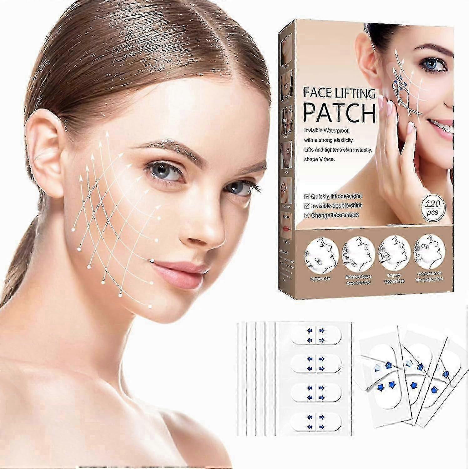 120 قطعة شريط شد الوجه ، شريط الوجه القابل للتمدد رفع غير مرئي ، 8 ساعات دائمة ، شريط رافع الوجه غير مرئي ، شد الوجه الفوري والوجه الخامس الشكل