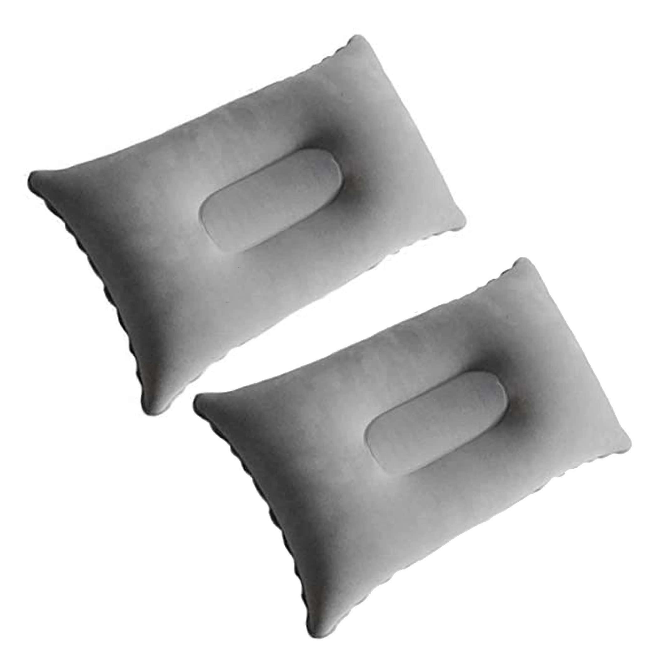 Ultralight Inflatable Small Squared Flocked Fabric Air Pillow 2 Pack Gray For Hiking Travel Camping Pillow