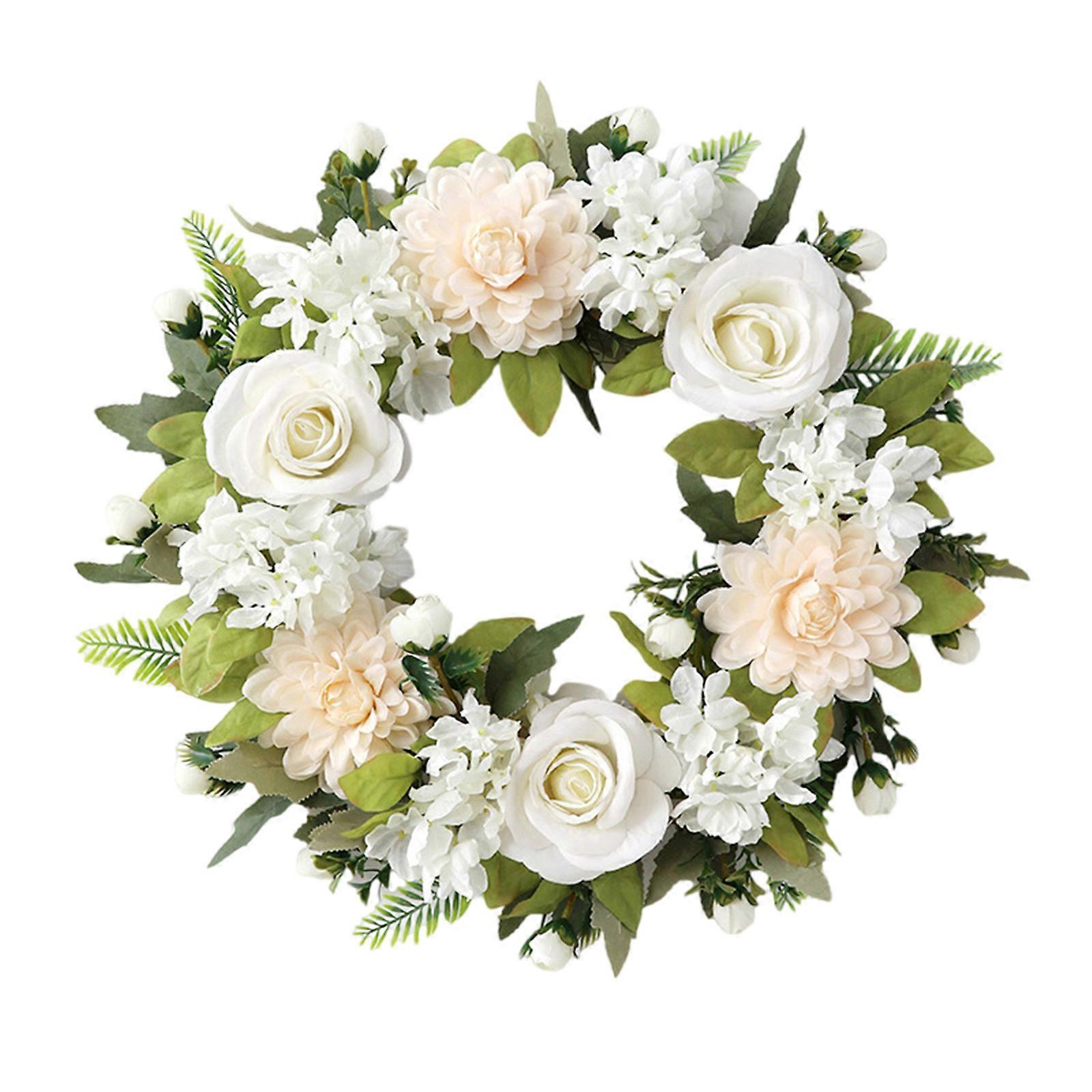 Elegant Rose and Leaf Wreath for Door Decoration Realistic Silk Flower for Indoor and Outdoor Use Daily Casual Use  White