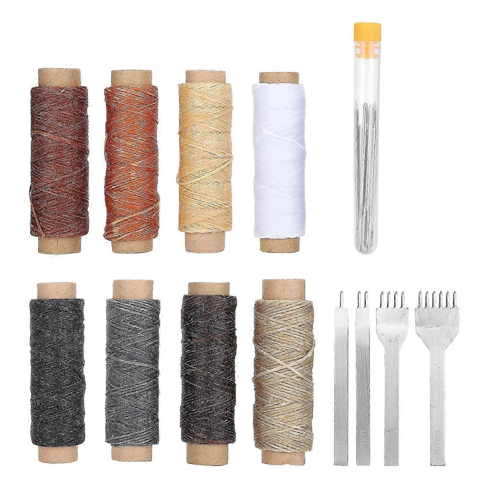 24Pcs Leather Sewing Kit Needles Thread Prong Chisel Repair Tools DIY HandMade Craft Set