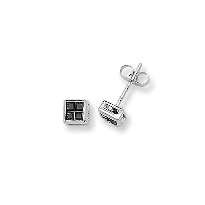 Acotis Silver Stud Earrings Square Black Zirconia G5316BK