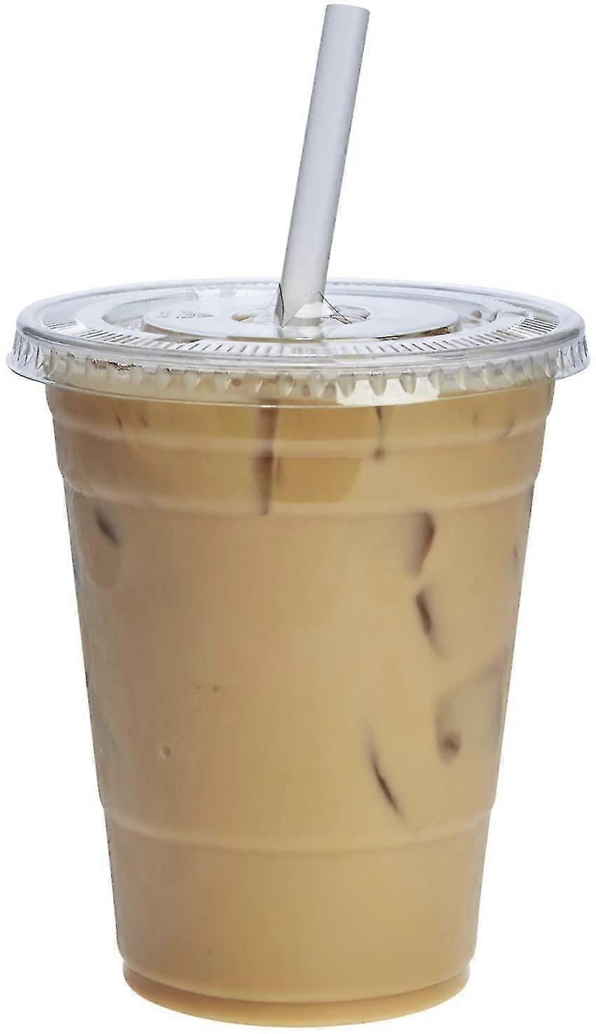 [100 Sets - 16 Oz.] Crystal Clear Plastic Cups With Flat Lids