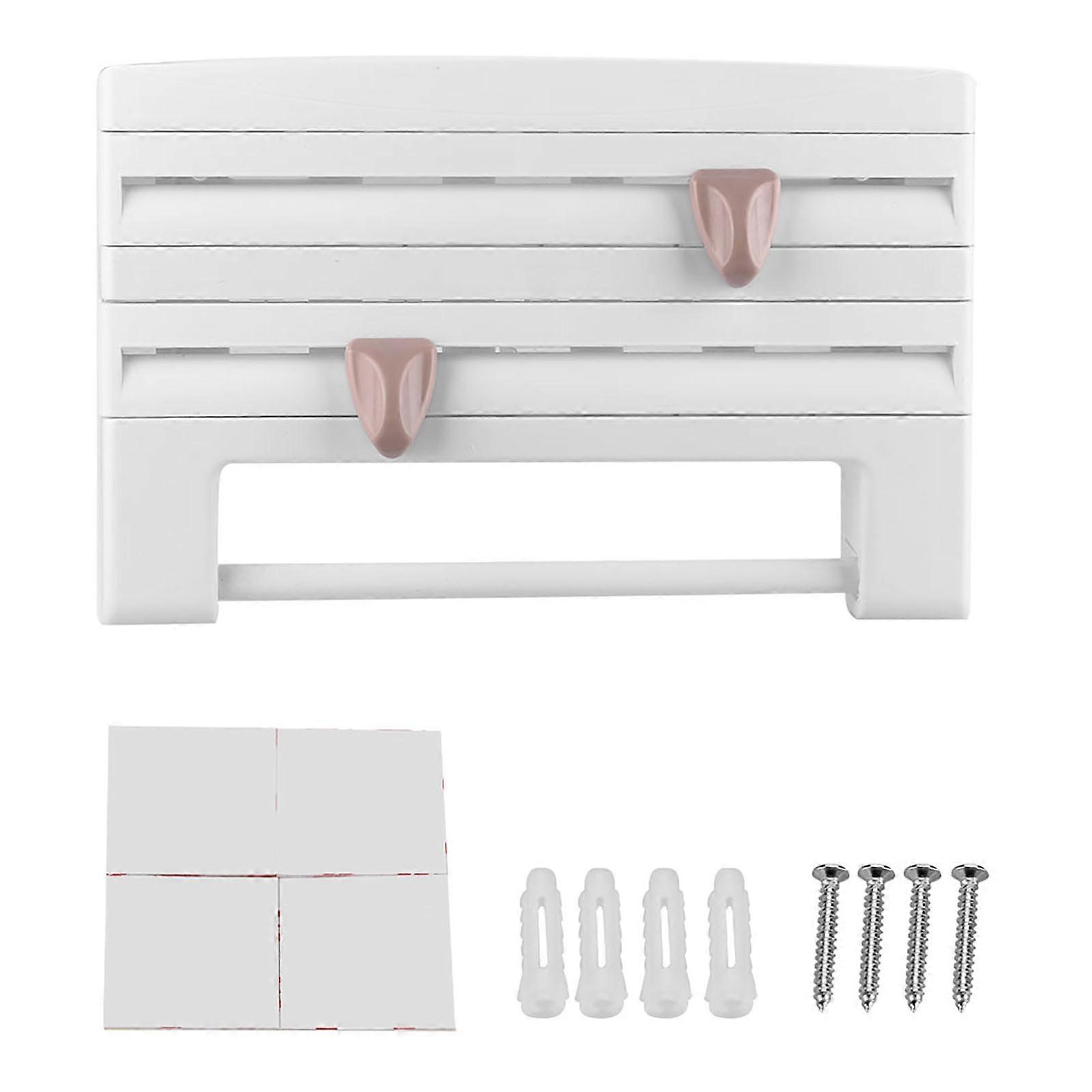 Plastic Cling Wrap Dispenser For Kitchen Use, Wall Mounted Paper Towel Holder With Side Button And Inside Cutter Easy Installation (28Cm)