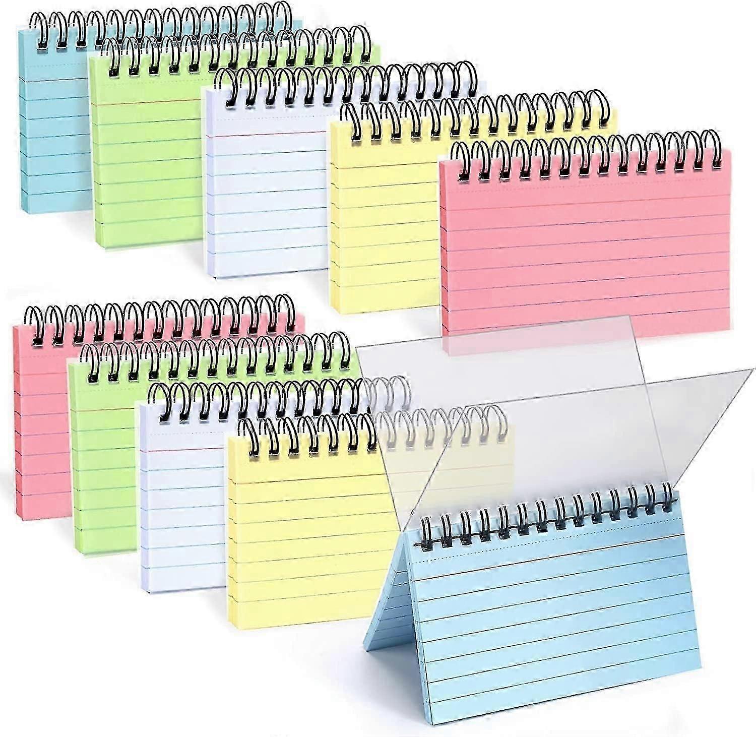 10Pcs Spiral Bound Index Cards, 500 Sheets 3 x 5 Inches Ruled Index Cards Tear-Off Learning Card Record Cards Note Revision Cards with Protective Cove