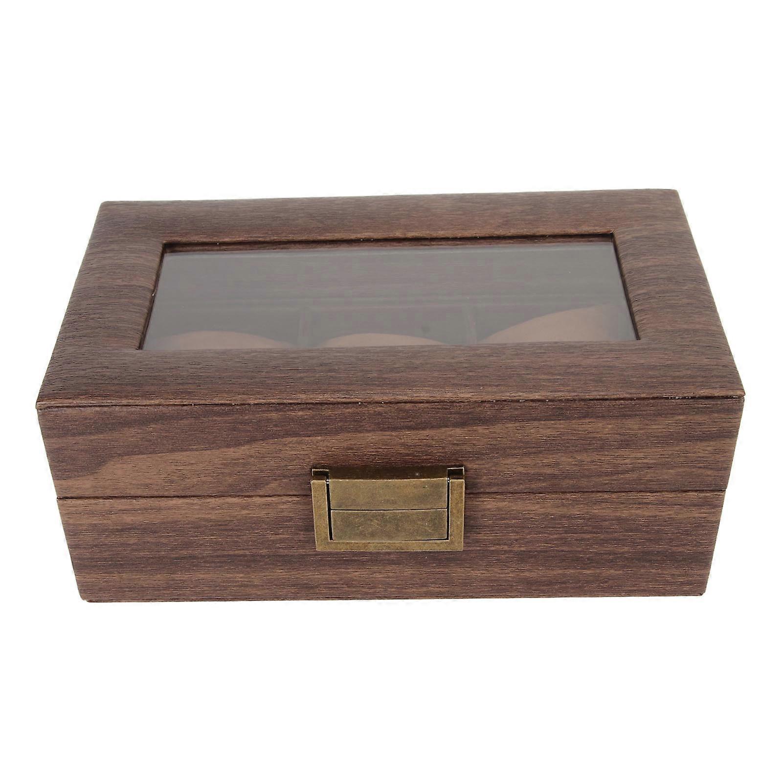 3 Compartment Wooden Watch Display Case Removable Glass Lid Single Layer Watch Box for Jewelry