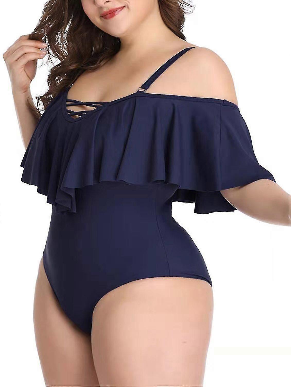 Yaju Plus Size Off Shoulder One Piece Swimsuit Women's Swimwear, Ruffled Thin, Bikini Swimwear
