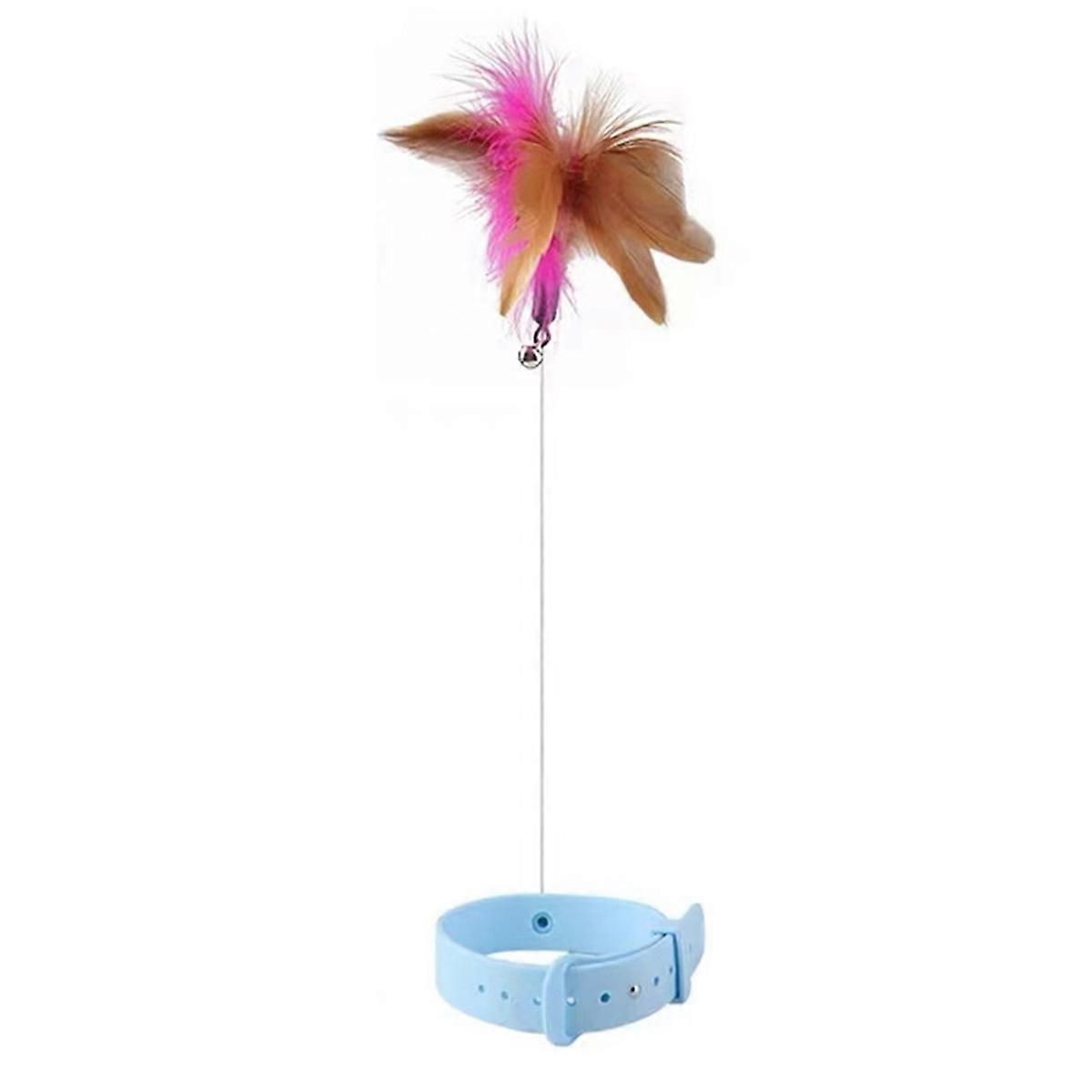 Blue Interactive Cat-Toys Feather Teaser Stick with Bell Pets Collar