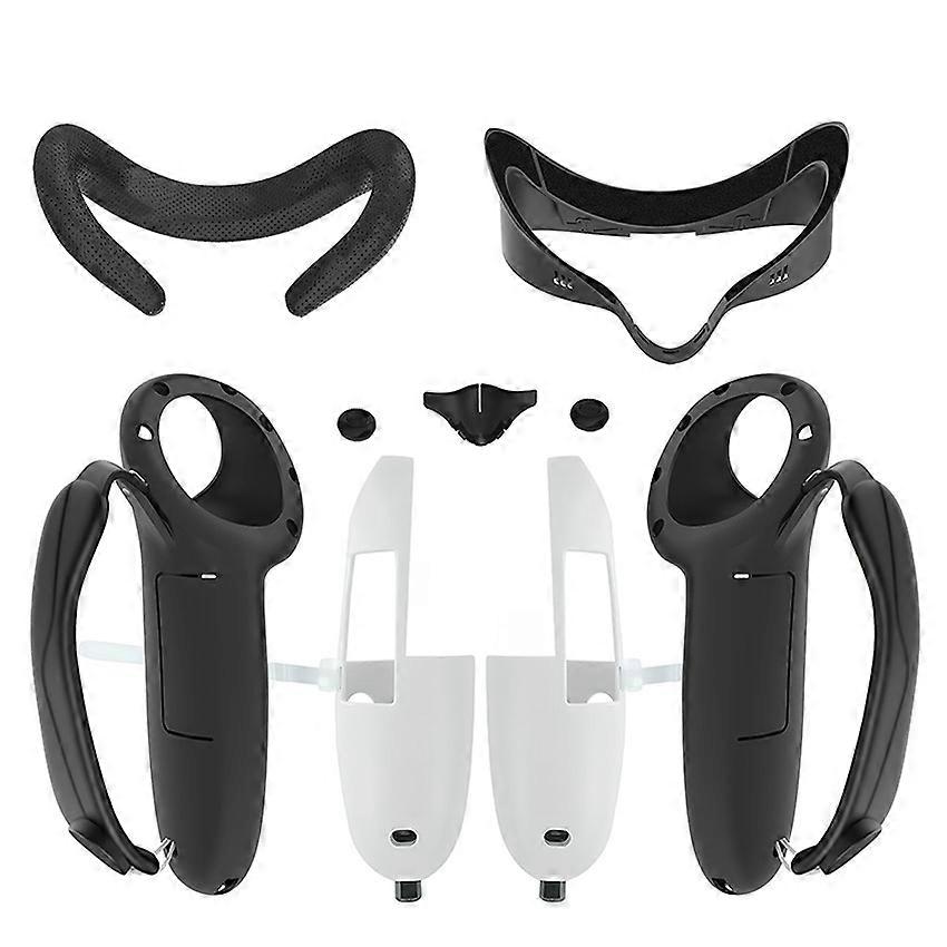 Wider Replacement Bracket Mask + Extended Handle Protective Silicone Cover Accessories for Meta Quest 3S (Black)