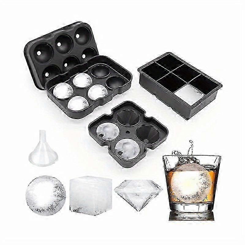 Set Of 3, Ice Cube Tray With Lid Refrigerator Silicone Ice Cube Mold, 6 Ball Ice Cube Tray, 4 Diamond Shaped And 6 Ice Trays, Reusable