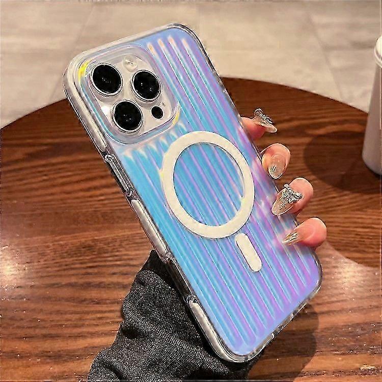 For iPhone 16 Pro Magnetic Case Dazzling Gradient Color PC + TPU Phone Back Cover Corrugated Design