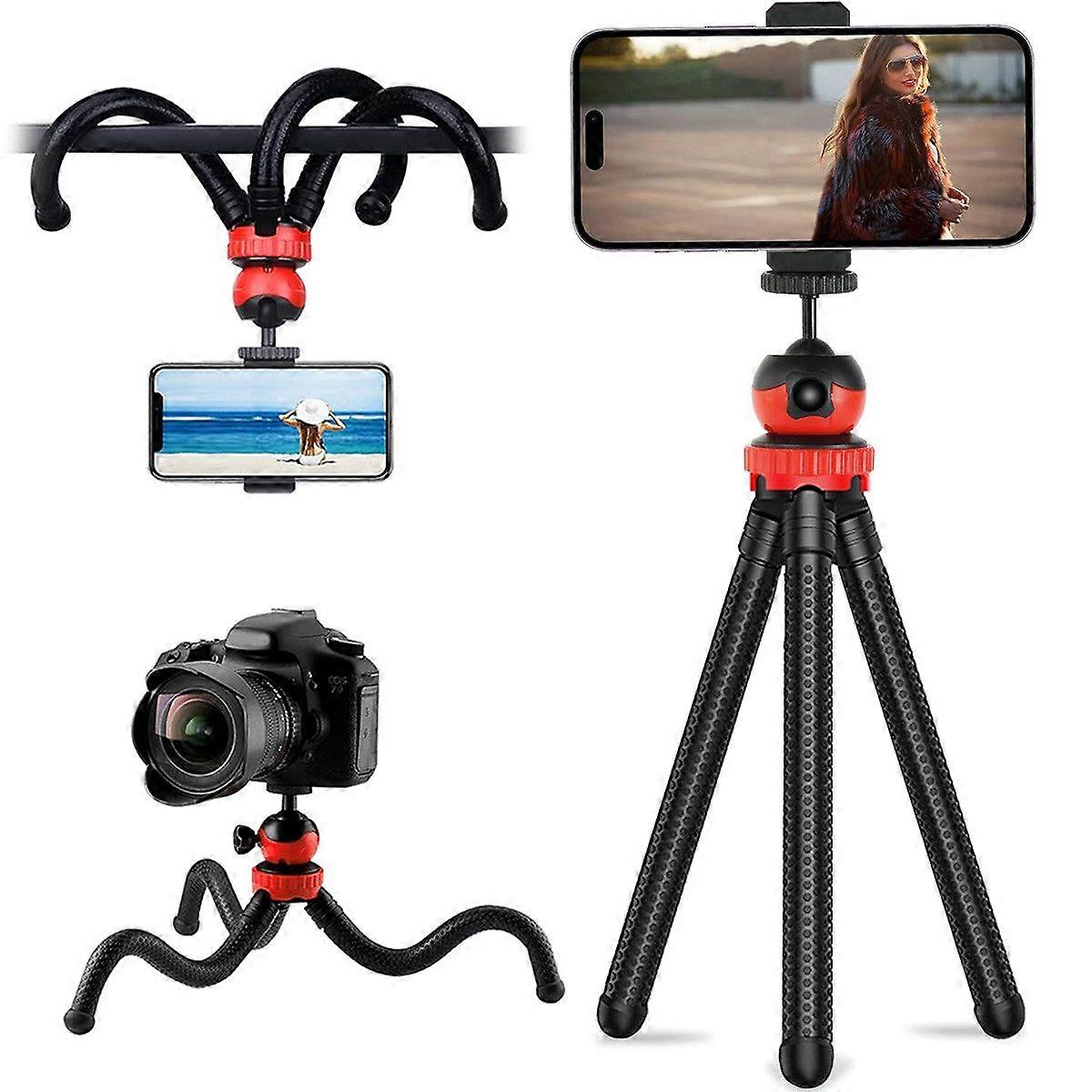 Tripod with adjustable cell phone clip and versatile cell phone holder for stability