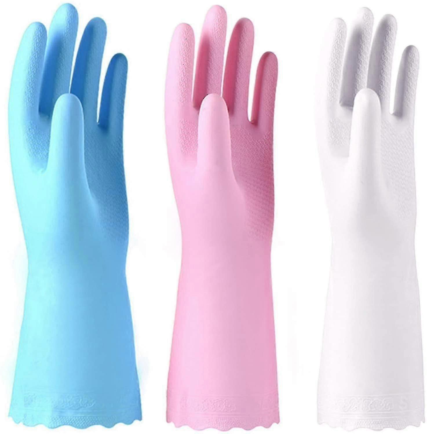 3 Pack Reusable Cleaning Gloves Latex Free - Dishwashing Gloves With Cotton Flock Liner And Embossed Palm - Waterproof(medium)