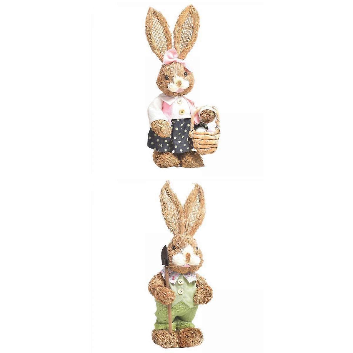 2 Pieces Straw Cute Bunny Standing