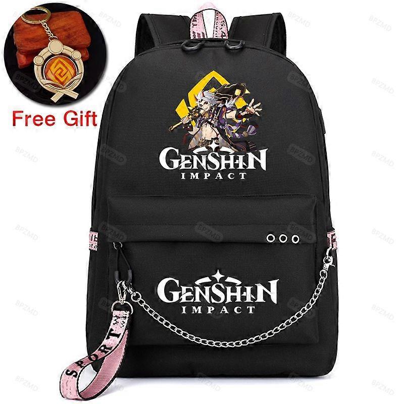 Backpack Game Genshin Impact Canvas Backpack Canvas Student Schoolbag Women Girls USB Charge Backpack With Luminous Keychain