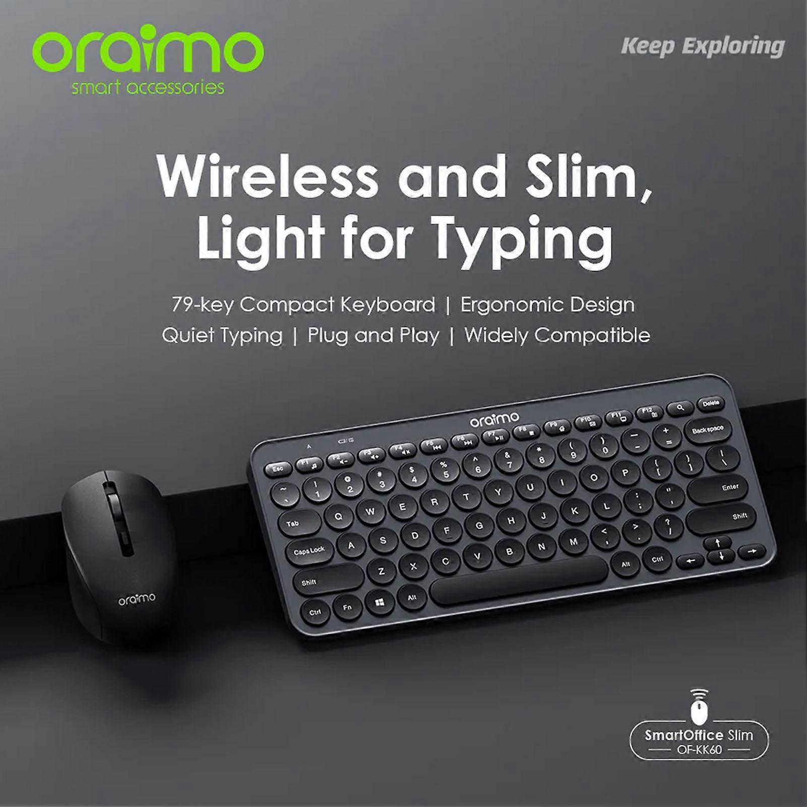 Oraimo SmartOffice Slim Quiet Typing Scissor Mechanism Key Structure Wireless Keyboard Mouse Combo