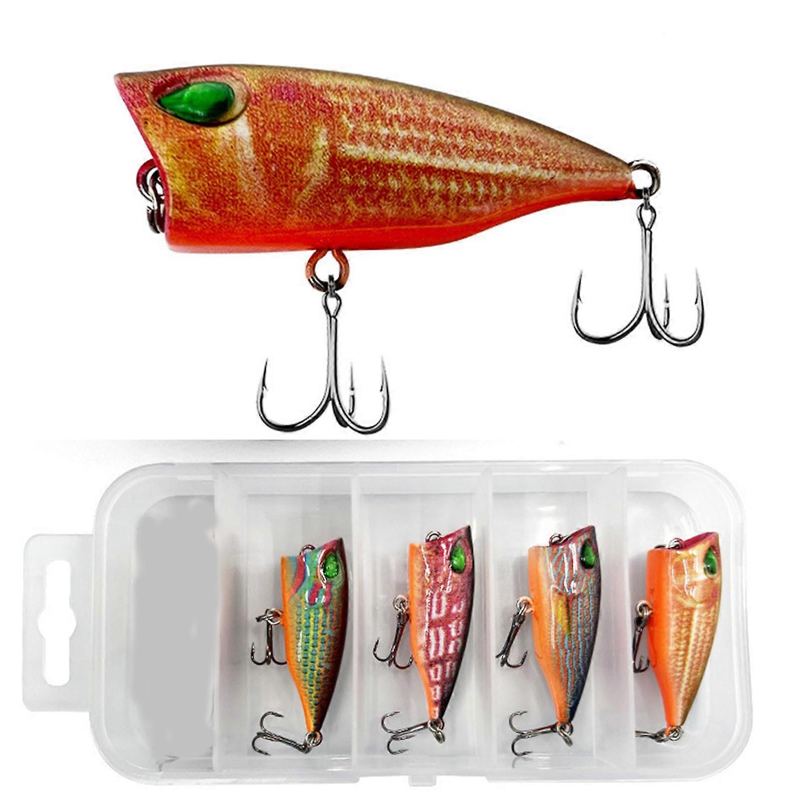 5 Pcs Topwater Fishing Lures with Hooks Artificial Hard Baits Floating Lures Popper Wobbler for Freshwater Saltwater
