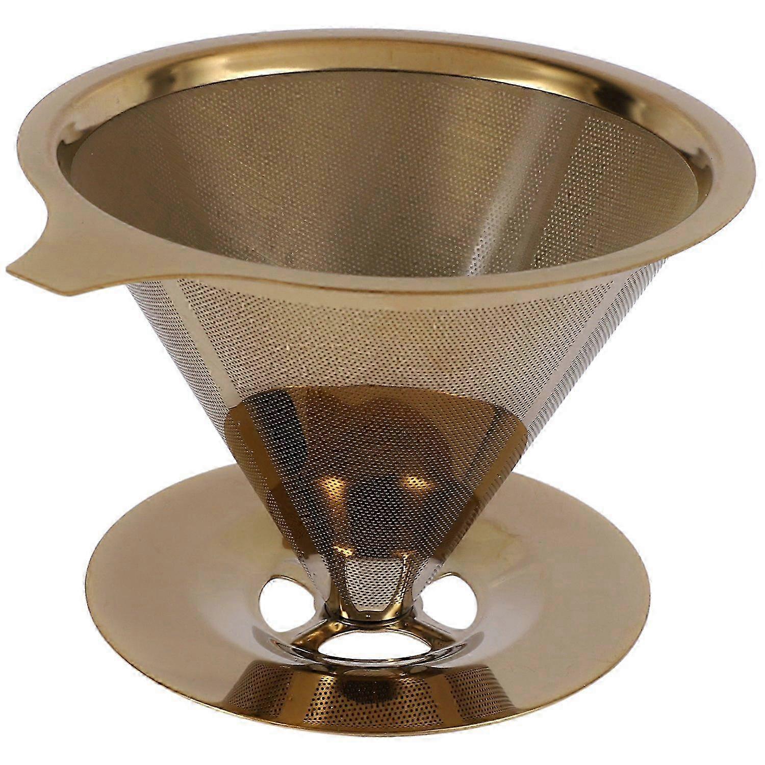 Insulated Stainless Steel Pour Over Coffee Dripper with Cup Stand & Titanium Gold Handle, Coffee Filter