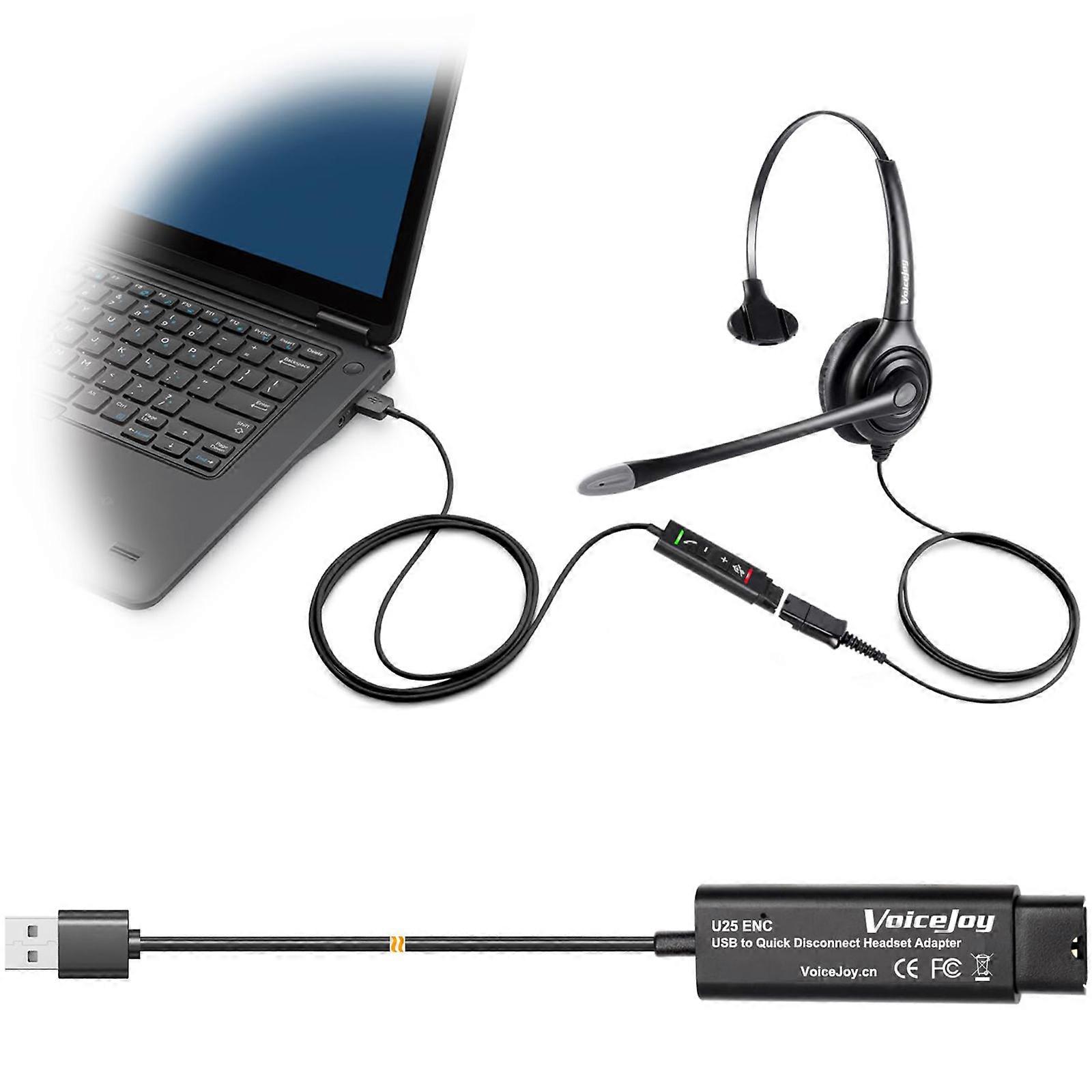 Headset Quick Disconnect Connector to USB Adapter with Volume Adjuster Mute  for Speaker Volume Control 3