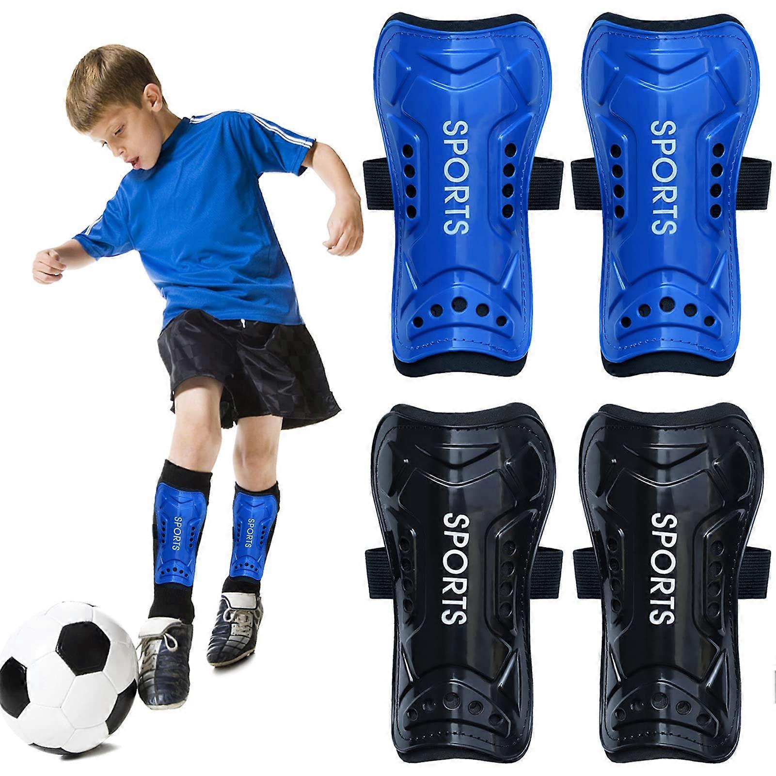 Shin Pads Kids: 2 Pairs, Football Shin Guards For Youth And Child Sizes, Ankle Protection, EVA Material