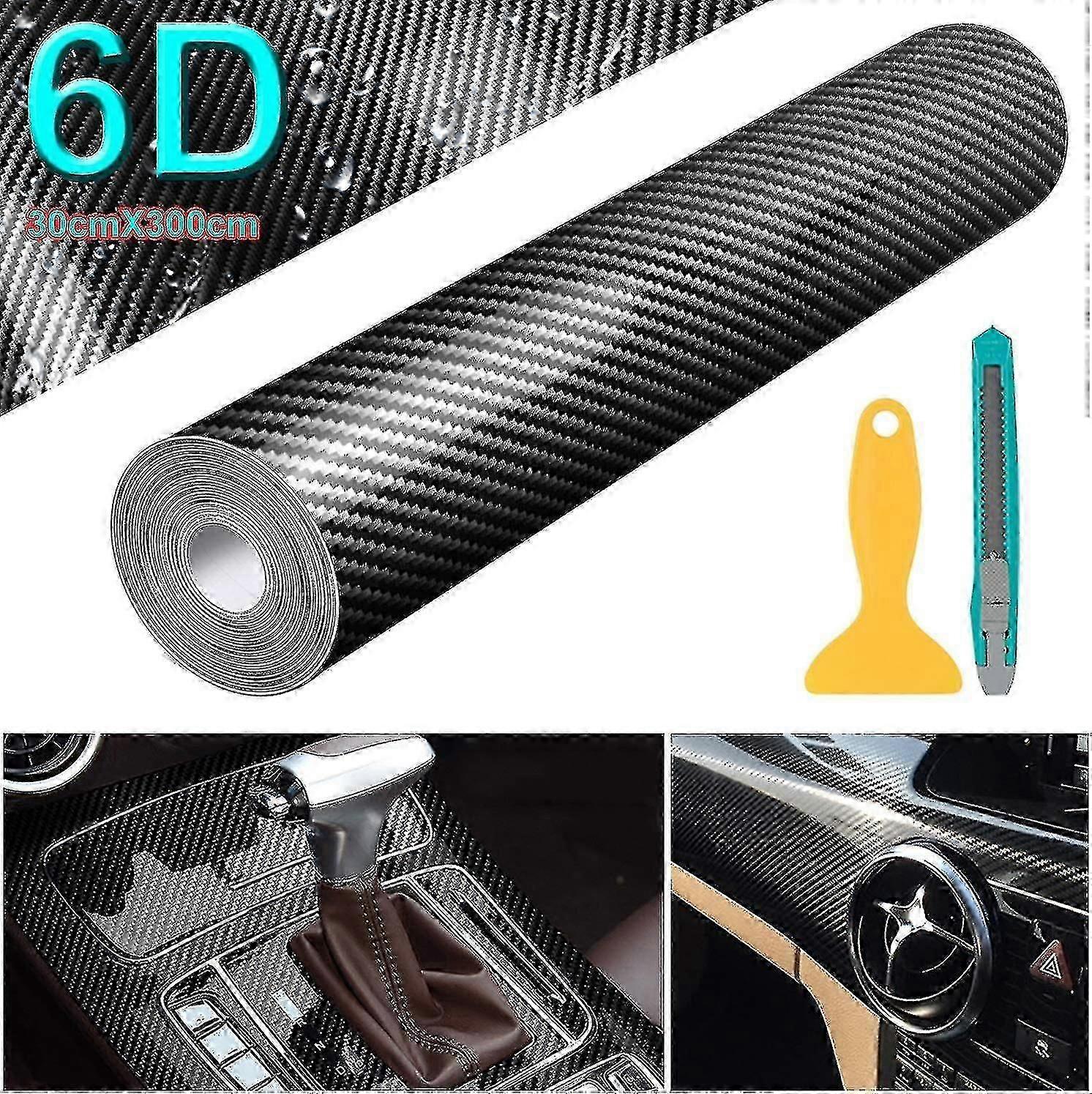 6d carbon film, 30 X 300cm αδιάβροχο αυτοκόλλητο βινυλίου αυτοκινήτων ινών άνθρακα για τον υπολογιστή, περίπτωση smartphone, μοτοσικλέτα, όχημα (μαύρο)