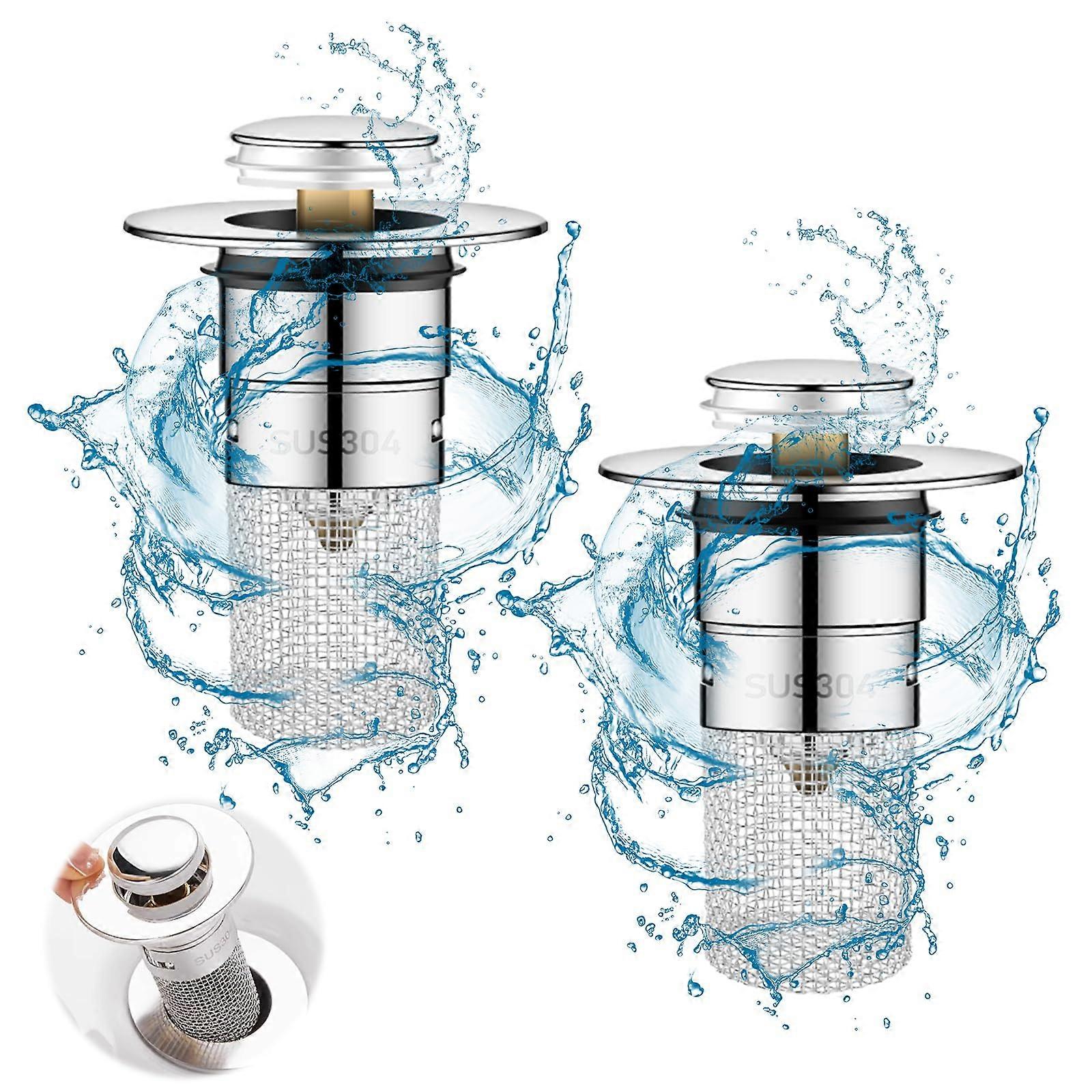Pack of 2 Sink Plugs for 3440 mm Drain, Universal Anti Clogging Strainer Plug