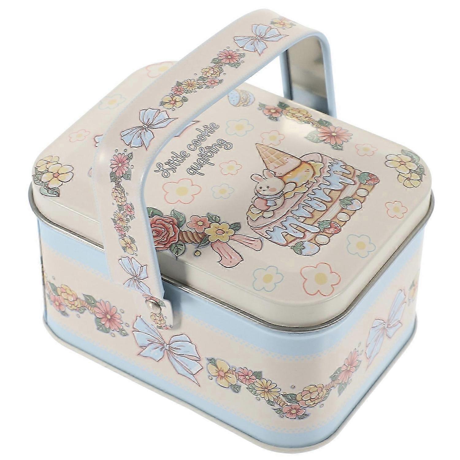 Tinplate Cookie Tin Handle Candy Biscuits Treat Box Small Gift Case Holiday Party Favor