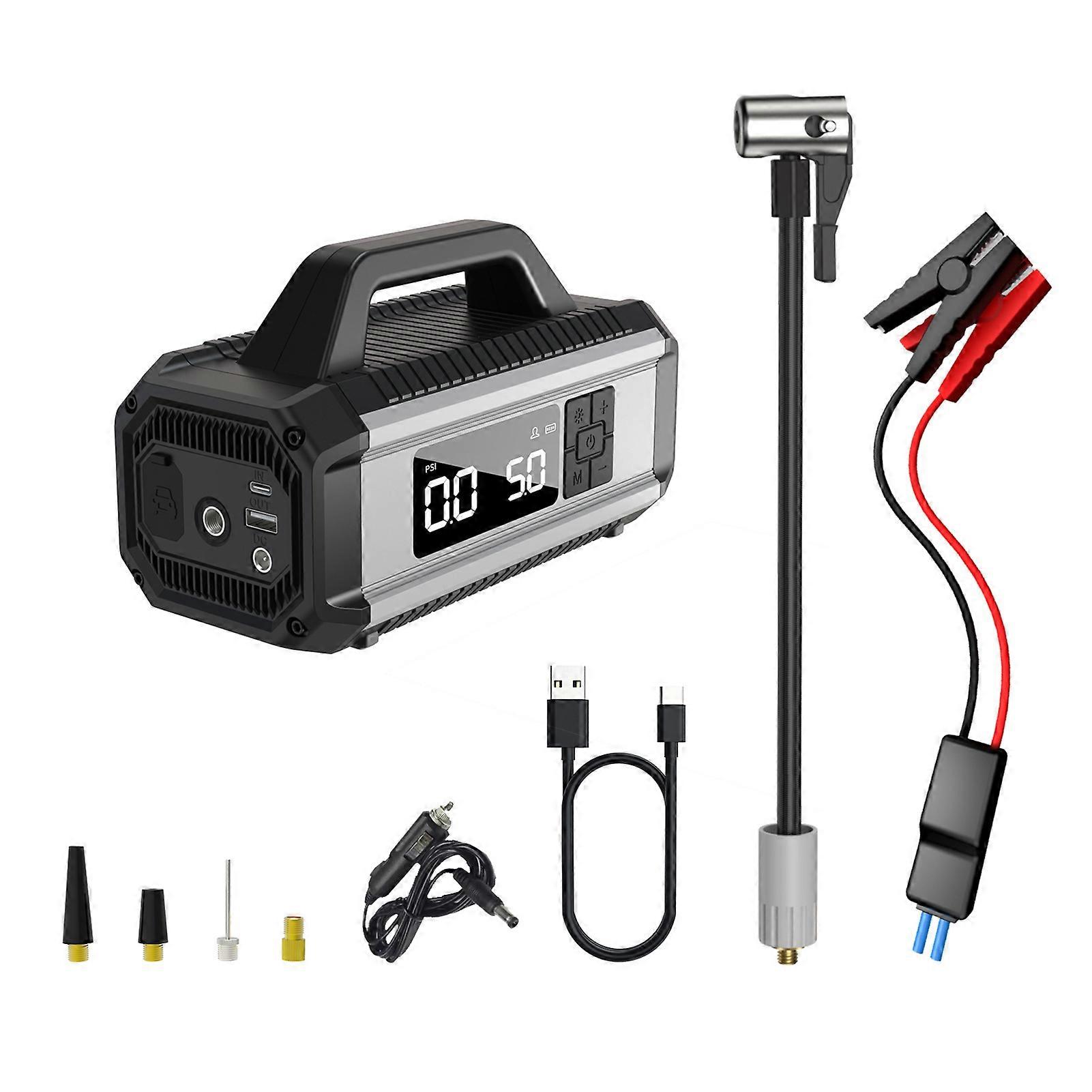 Portable Car Jump Starter with Air Compressor 150PSI Portable Air Pump for Car Tires with 10000mAh Battery Tire Inflator with Large Digital Screen LE