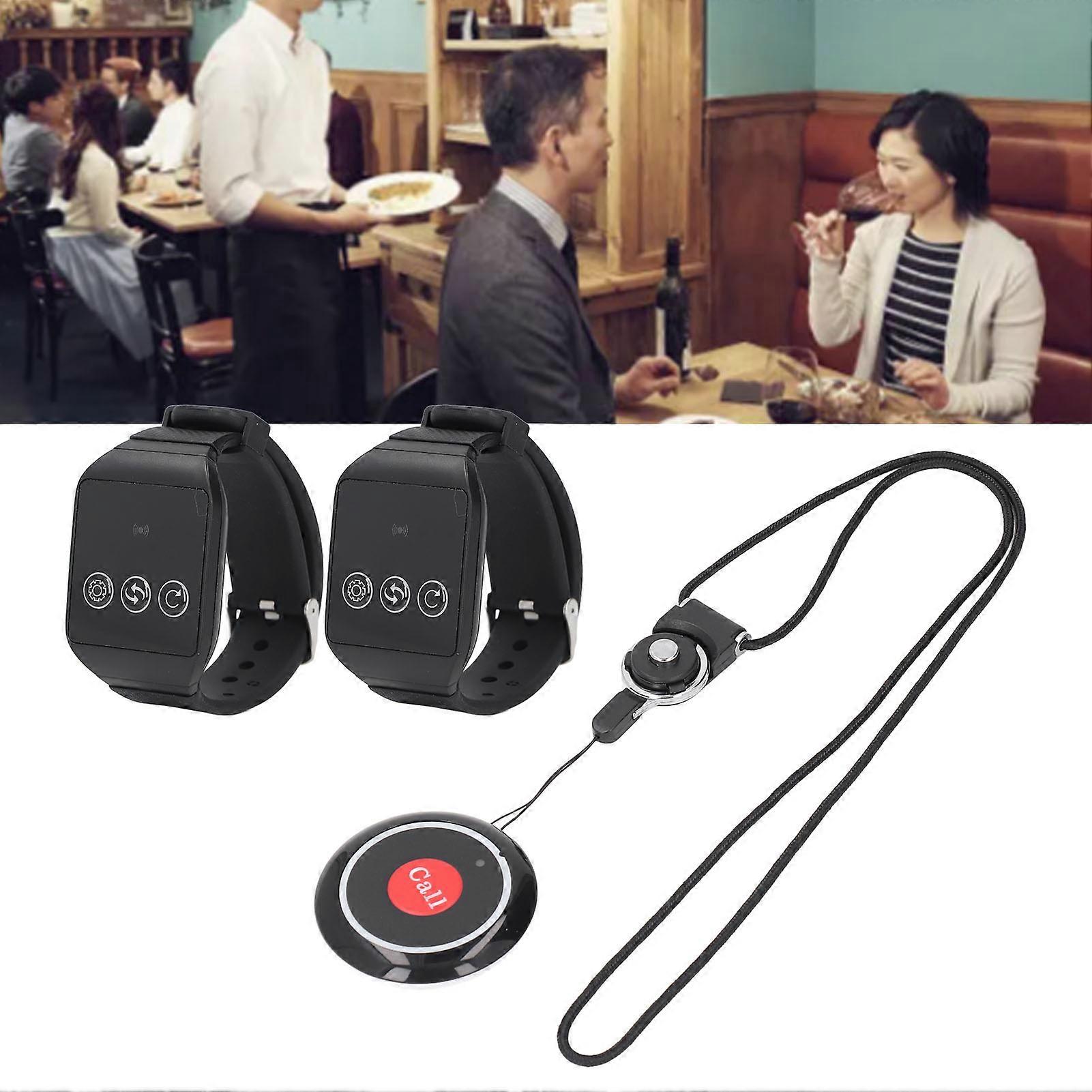 Wireless Restaurant Service Calling System 2 Watch Receiver and 1 Button Pagers Wireless Calling System for Restaurant Hospital Hotel 