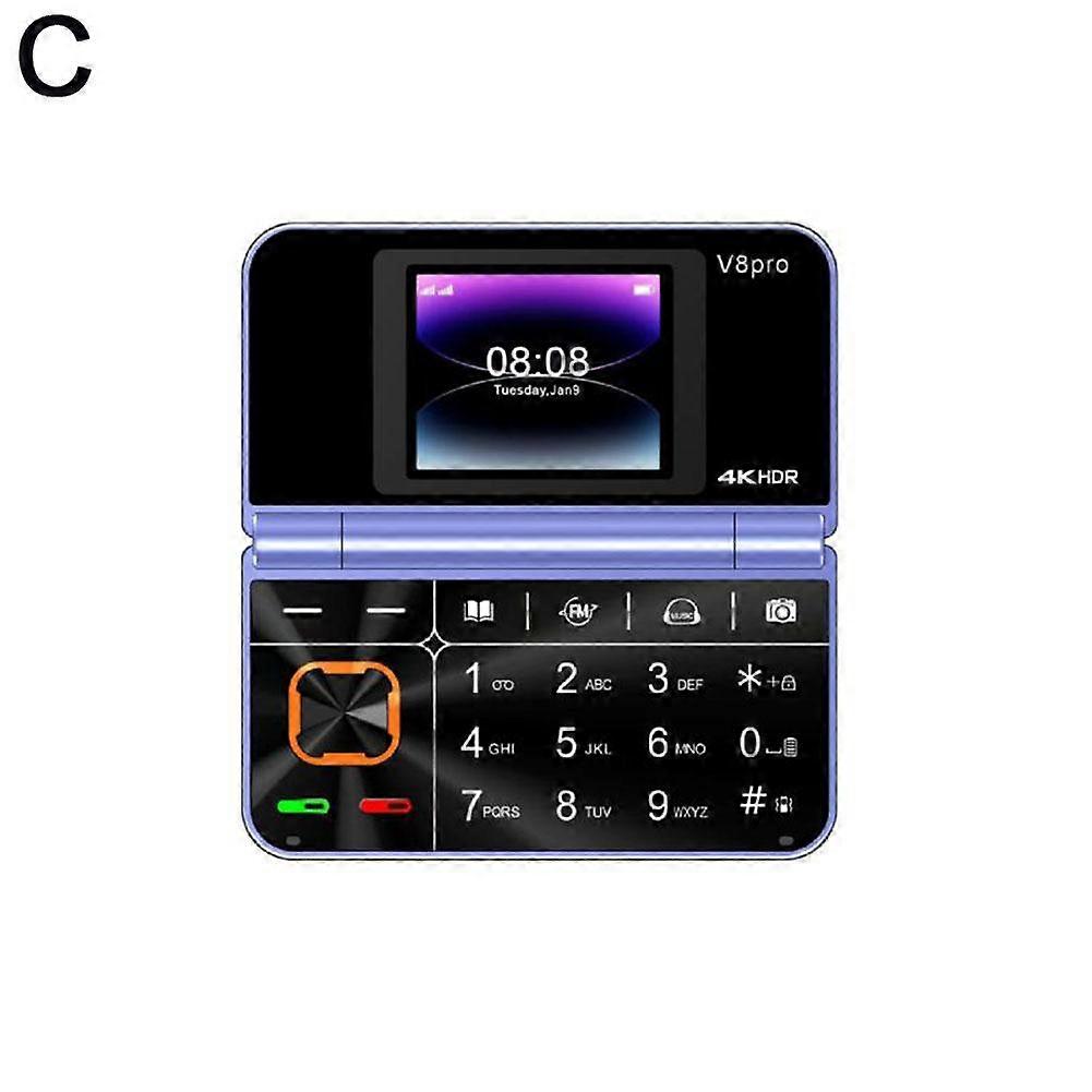 Purple (C) $ for V8pro dual screen folding flip feature phone 2G elderly foreign language mobile phone large button flashlight