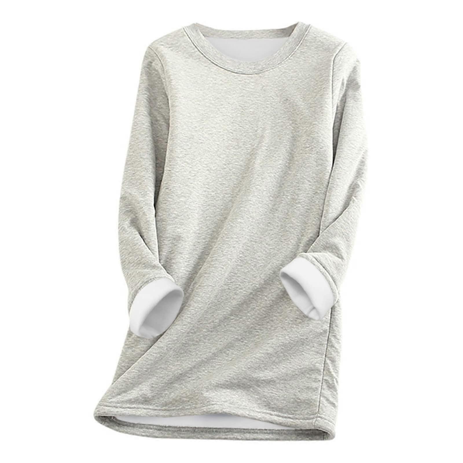 Damen Pullover Winter Warme Sweatshirt Fleece Gefttert Rundhals Langarm Oversize
