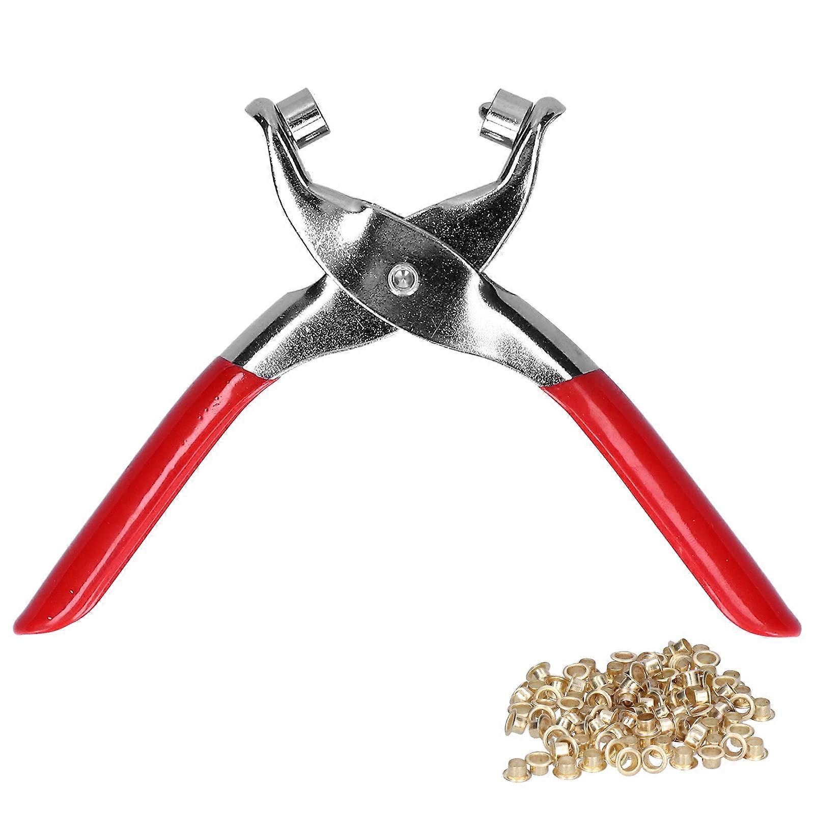 chromeplated plastic dip eyelet punch, 15 cm, red, with 100 rivets