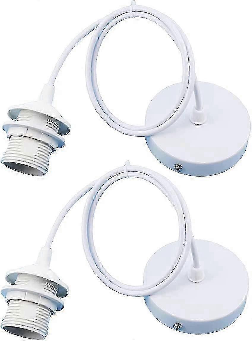2Pcs E27 Lamp Socket, Pendant Light Holder Hanging Lamps Accessories with 1m Cable, E27 Lamp Holder with Cable for Bar, Cafe, Home