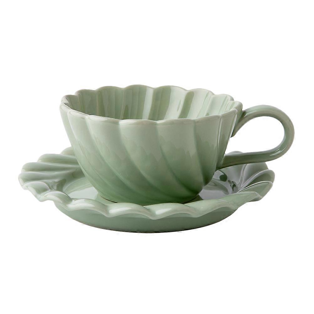 Adorable Tea Cup Ceramic Mug And Saucer Set Elegant Beverage Container For Afternoon Tea Light Green 1Set
