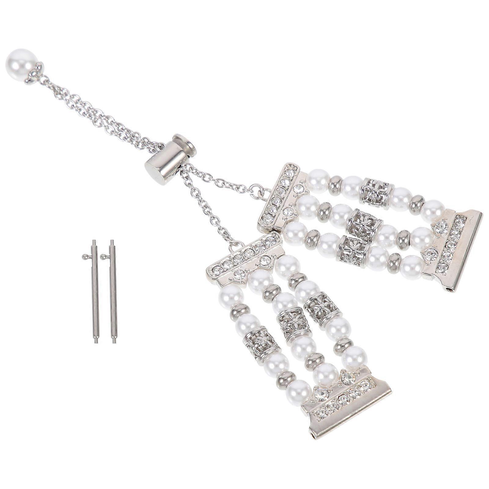 Watch Pearl Chains Bracelet Watch Smartwatch Chain Style Silver Adjustable Size 5.50X0.79X0.20in 1Pack