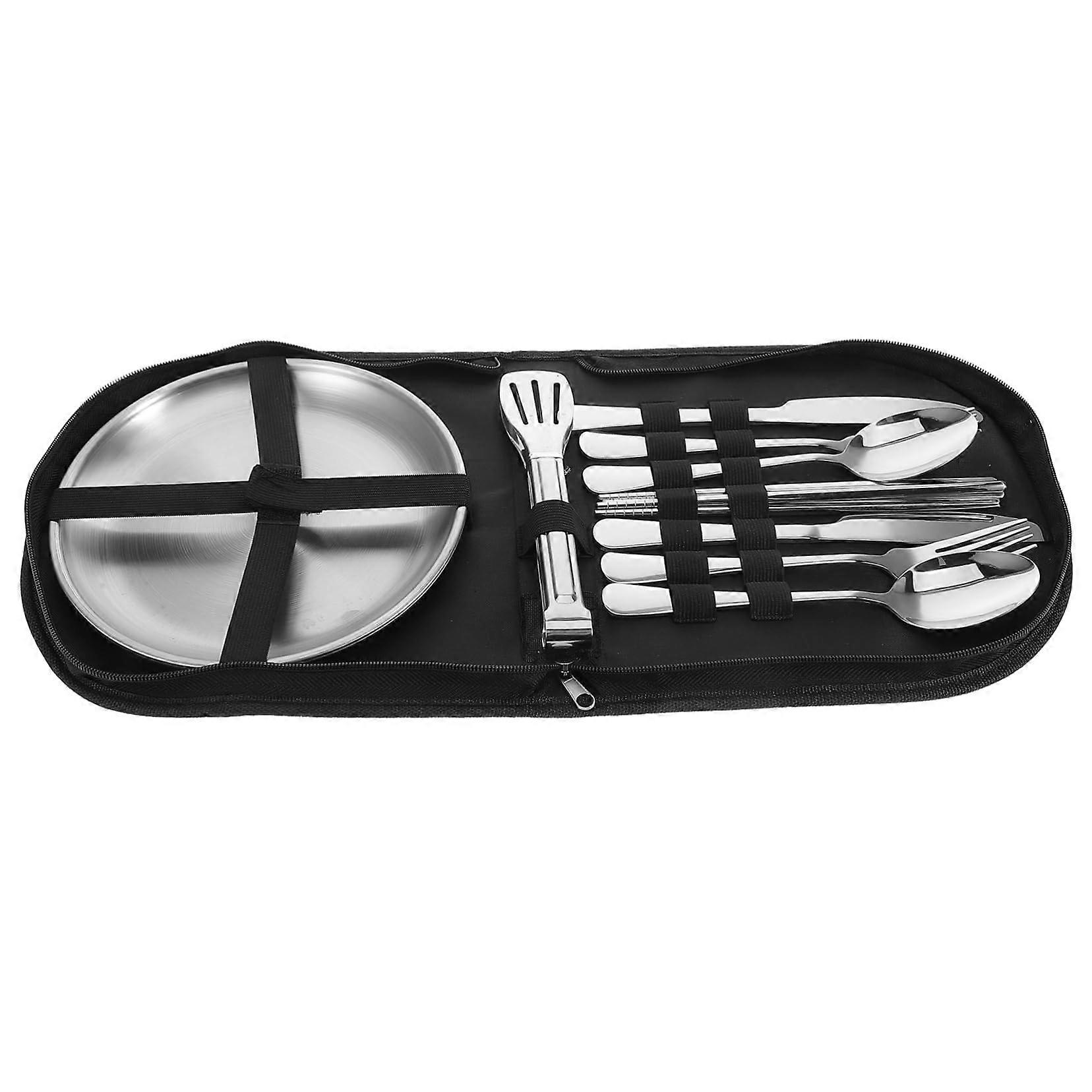1 Set Outdoor Crockery Set Travel Tableware Reusable Tableware for Lunch Table Cover Travel Utensils with Case Spoon Tableware Silver Stainless Steel