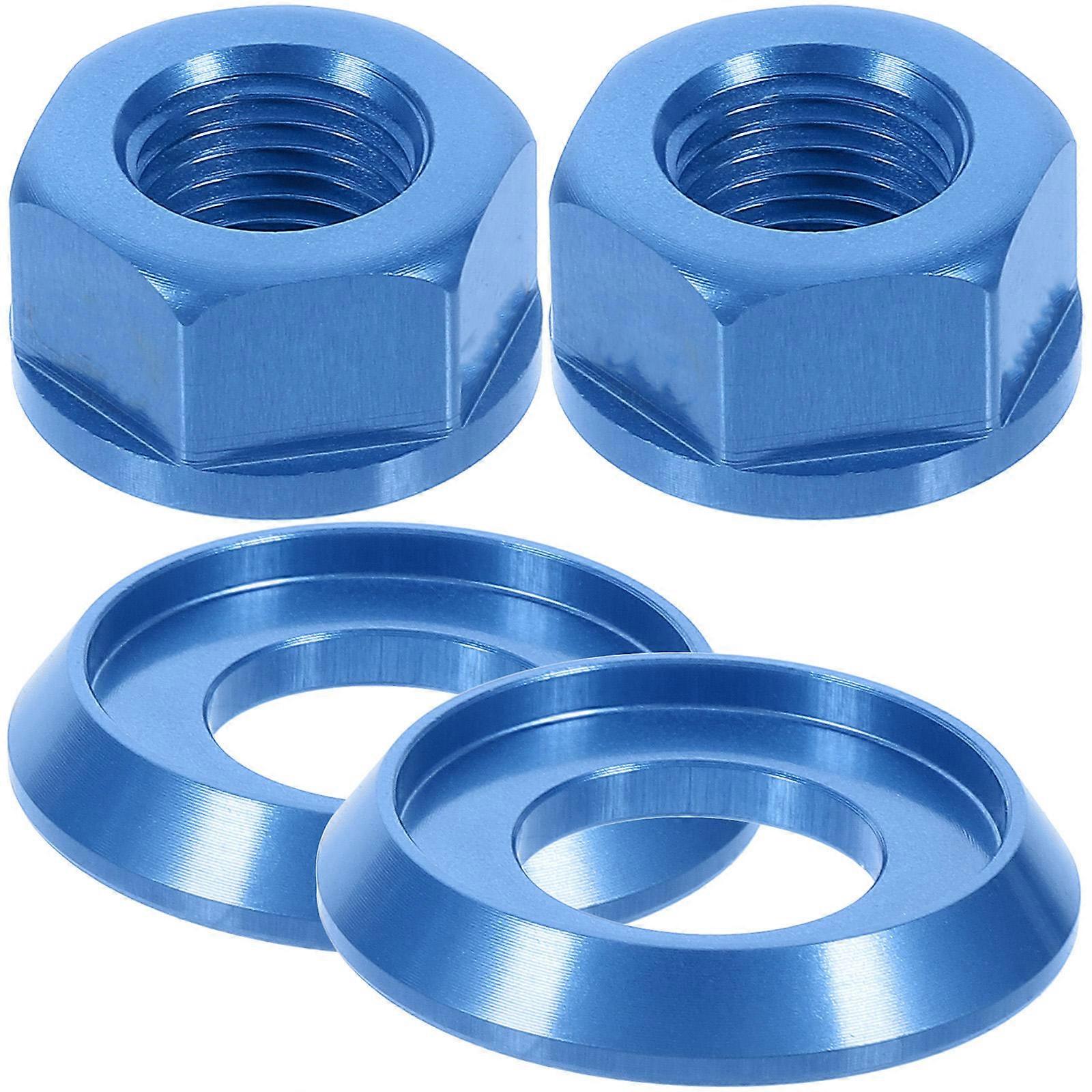 Rear Axle Lock Nut M10 Aluminum Alloy Folding For Mountain Bike Blue 1.50X0.90X0.90cm Corrosion Resistant 2Pcs